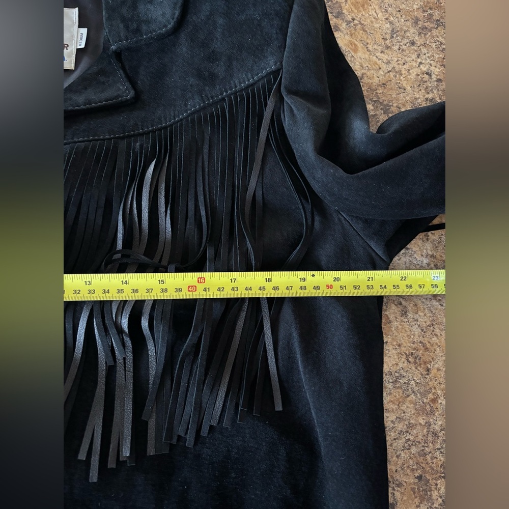 Black Suede Fringe Leather Jacket by - Picture 9 of 16